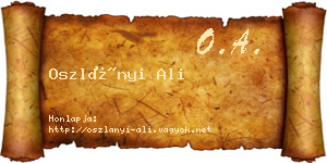 Oszlányi Ali névjegykártya